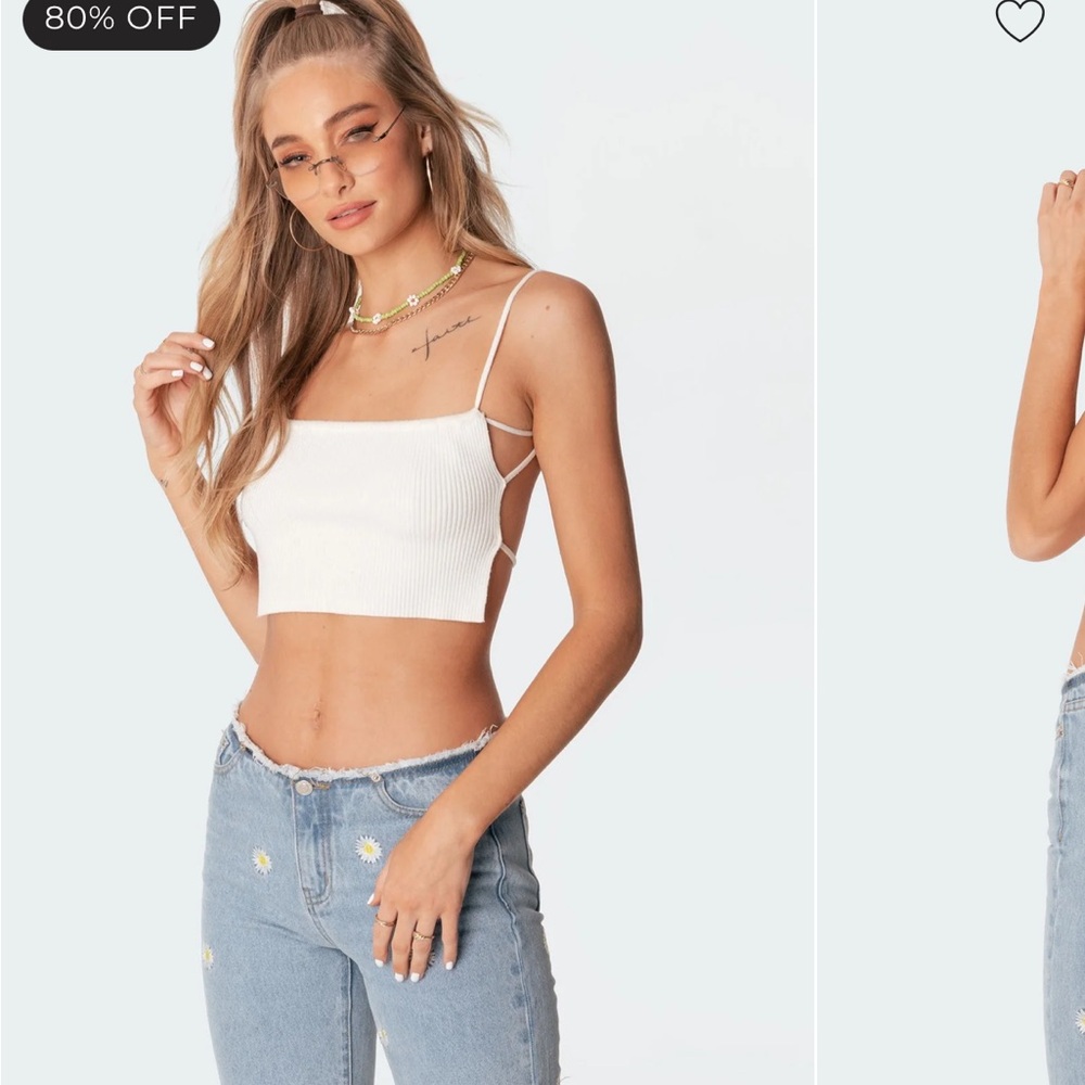 NWT Edikted Lu Knitted Open-Back Top White